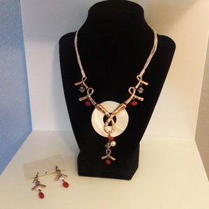 Breast Cancer Ribbon Necklace and Earring Set